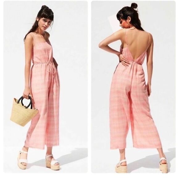 Urban Outfitters Pants - Urban Outfitters Women's Pink Sleeveless Audra Gingham Wide Leg Jumpsuit Size XS